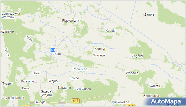 mapa Wyżega gmina Łyse, Wyżega gmina Łyse na mapie Targeo