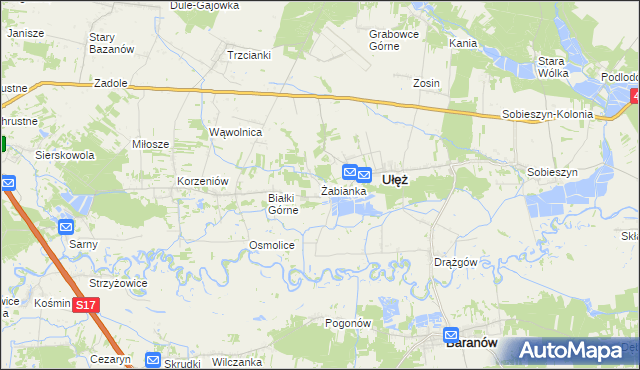 mapa Żabianka gmina Ułęż, Żabianka gmina Ułęż na mapie Targeo