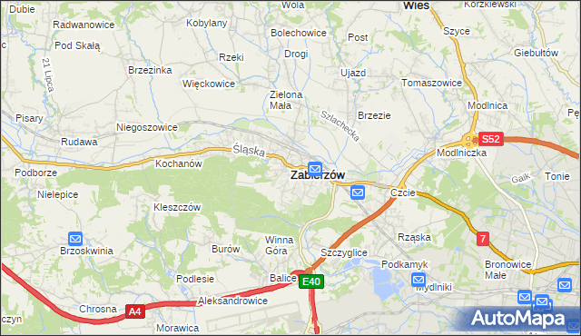 mapa Zabierzów powiat krakowski, Zabierzów powiat krakowski na mapie Targeo