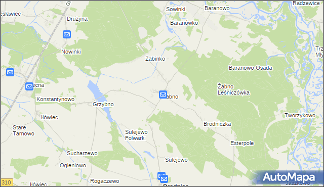 mapa Żabno gmina Brodnica, Żabno gmina Brodnica na mapie Targeo