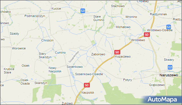 mapa Zaborowo gmina Naruszewo, Zaborowo gmina Naruszewo na mapie Targeo