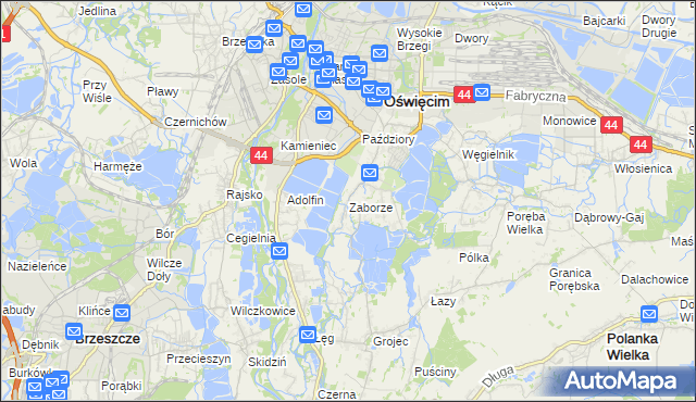 mapa Zaborze gmina Oświęcim, Zaborze gmina Oświęcim na mapie Targeo