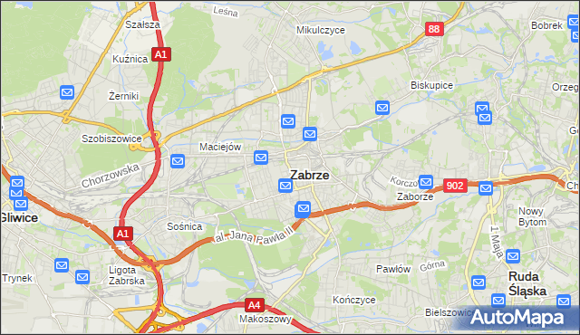 mapa Zabrza, Zabrze na mapie Targeo