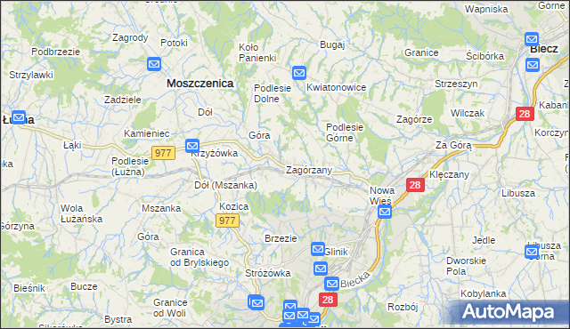 mapa Zagórzany gmina Gorlice, Zagórzany gmina Gorlice na mapie Targeo