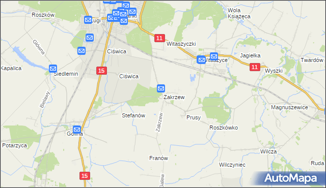 mapa Zakrzew gmina Jarocin, Zakrzew gmina Jarocin na mapie Targeo