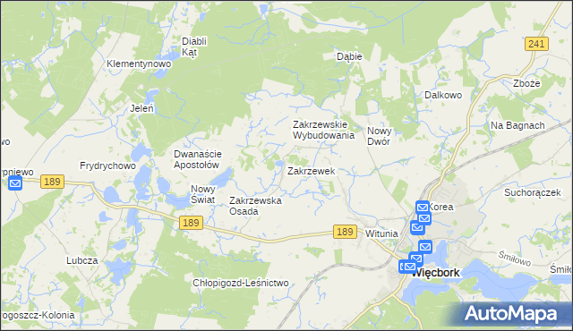mapa Zakrzewek gmina Więcbork, Zakrzewek gmina Więcbork na mapie Targeo