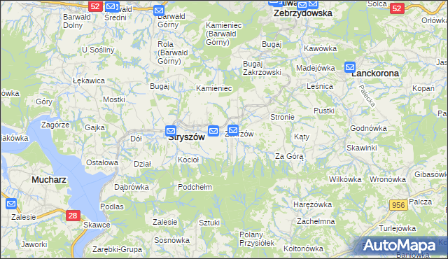 mapa Zakrzów gmina Stryszów, Zakrzów gmina Stryszów na mapie Targeo