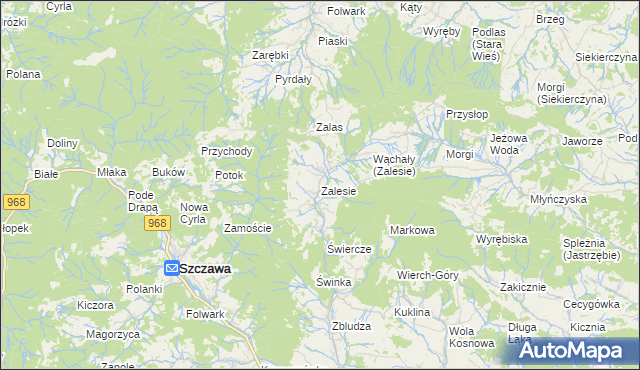mapa Zalesie gmina Kamienica, Zalesie gmina Kamienica na mapie Targeo