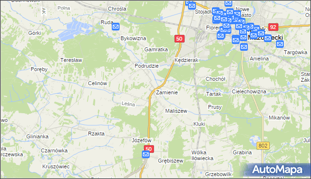 mapa Zamienie gmina Mińsk Mazowiecki, Zamienie gmina Mińsk Mazowiecki na mapie Targeo
