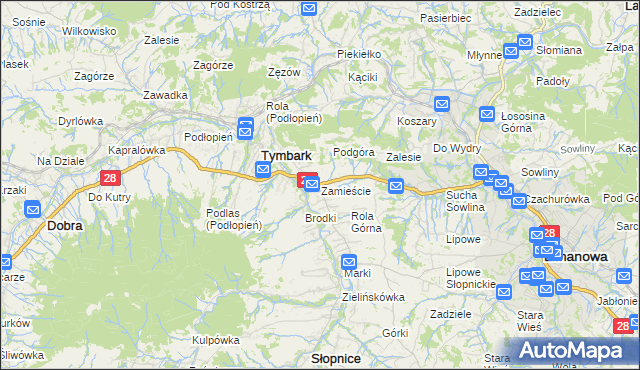 mapa Zamieście gmina Tymbark, Zamieście gmina Tymbark na mapie Targeo