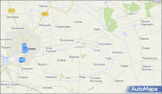 mapa Zarębów gmina Żychlin, Zarębów gmina Żychlin na mapie Targeo