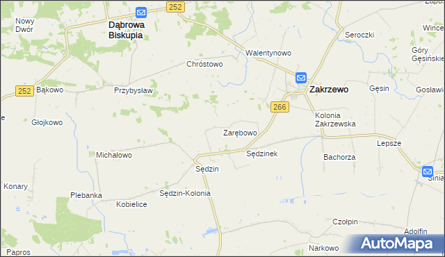 mapa Zarębowo gmina Zakrzewo, Zarębowo gmina Zakrzewo na mapie Targeo