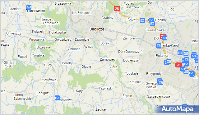 mapa Żarnowiec gmina Jedlicze, Żarnowiec gmina Jedlicze na mapie Targeo