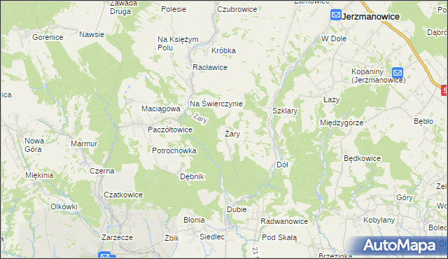 mapa Żary gmina Krzeszowice, Żary gmina Krzeszowice na mapie Targeo