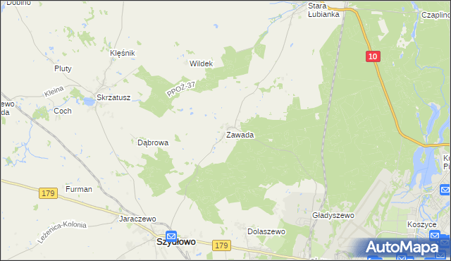 mapa Zawada gmina Szydłowo, Zawada gmina Szydłowo na mapie Targeo