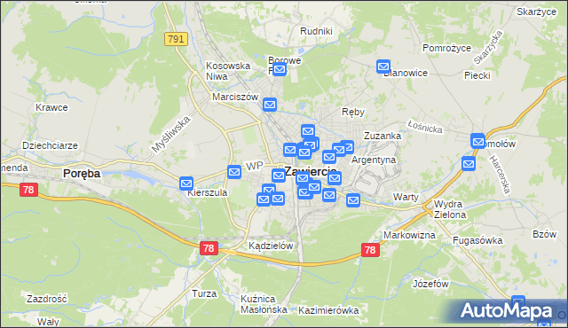 mapa Zawiercie, Zawiercie na mapie Targeo