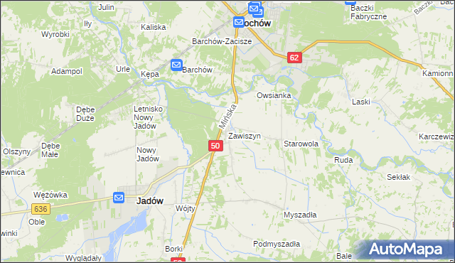 mapa Zawiszyn gmina Jadów, Zawiszyn gmina Jadów na mapie Targeo