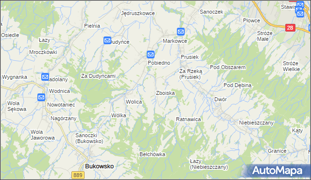 mapa Zboiska gmina Bukowsko, Zboiska gmina Bukowsko na mapie Targeo