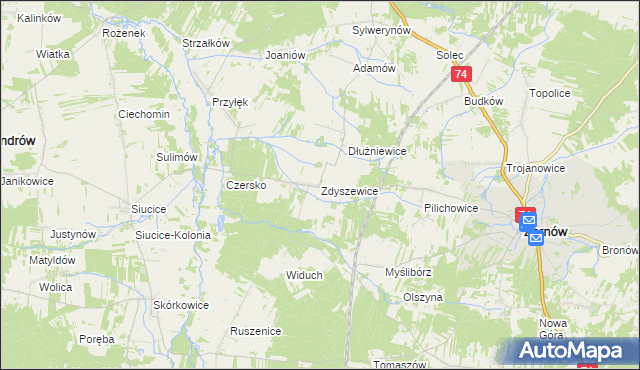 mapa Zdyszewice, Zdyszewice na mapie Targeo