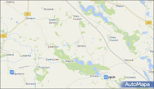 mapa Żeńsko gmina Krzęcin, Żeńsko gmina Krzęcin na mapie Targeo