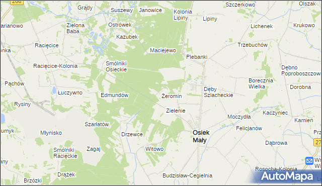 mapa Żeromin gmina Osiek Mały, Żeromin gmina Osiek Mały na mapie Targeo
