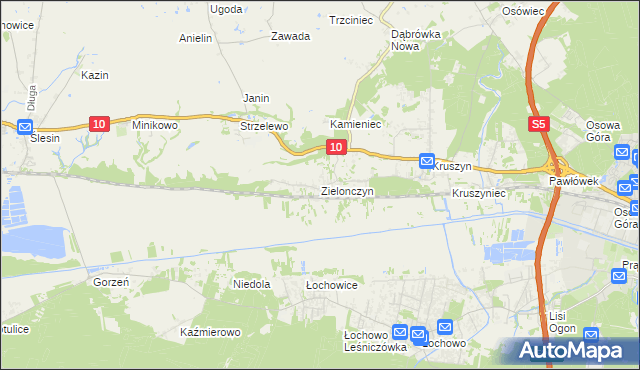 mapa Zielonczyn gmina Sicienko, Zielonczyn gmina Sicienko na mapie Targeo