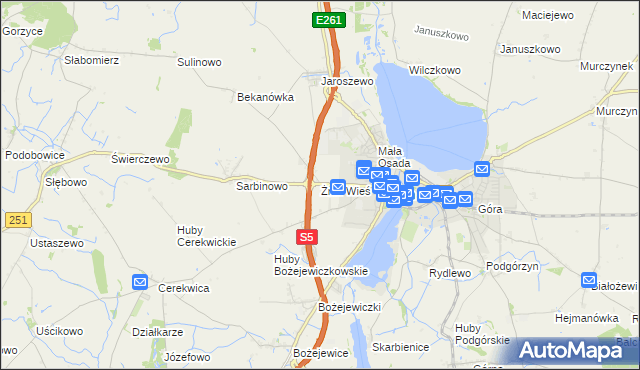 mapa Żnin-Wieś, Żnin-Wieś na mapie Targeo