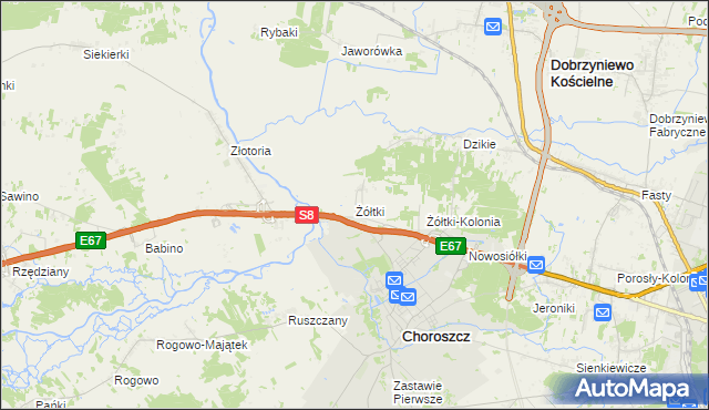 mapa Żółtki gmina Choroszcz, Żółtki gmina Choroszcz na mapie Targeo