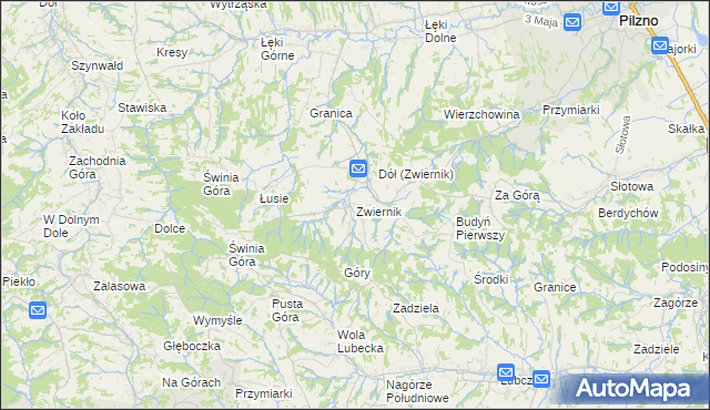 mapa Zwiernik gmina Pilzno, Zwiernik gmina Pilzno na mapie Targeo