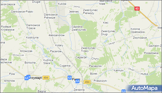 mapa Zwierzyniec Trzeci, Zwierzyniec Trzeci na mapie Targeo