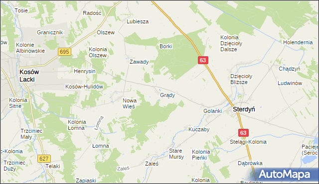 mapa Grądy gmina Sterdyń, Grądy gmina Sterdyń na mapie Targeo