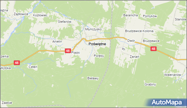 mapa Poręby gmina Poświętne, Poręby gmina Poświętne na mapie Targeo