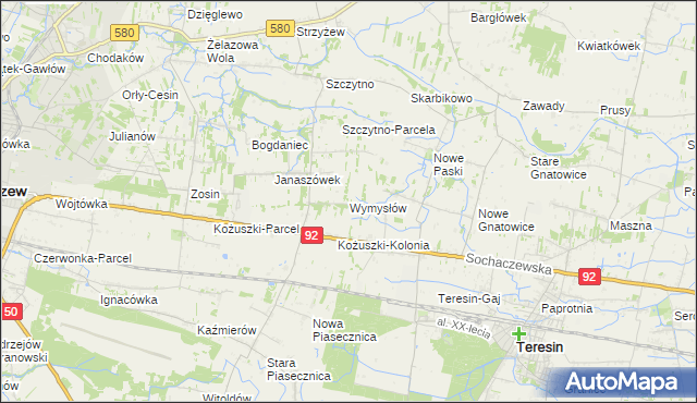 mapa Wymysłów gmina Sochaczew, Wymysłów gmina Sochaczew na mapie Targeo