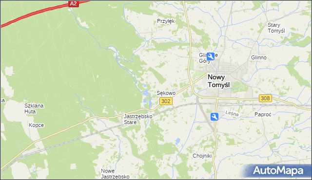 mapa Sękowo gmina Nowy Tomyśl, Sękowo gmina Nowy Tomyśl na mapie Targeo