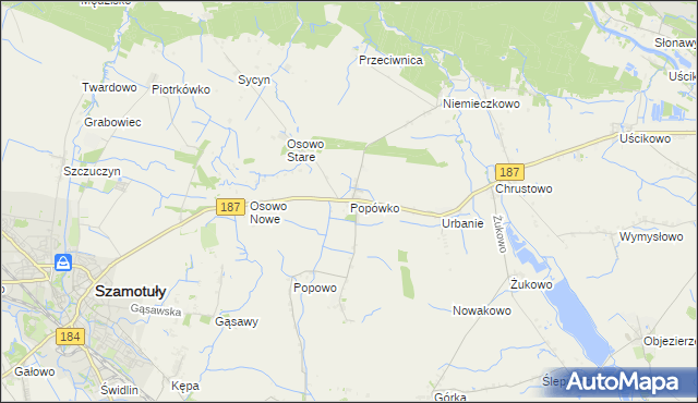 mapa Popówko gmina Oborniki, Popówko gmina Oborniki na mapie Targeo