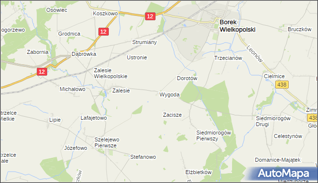 mapa Wygoda gmina Borek Wielkopolski, Wygoda gmina Borek Wielkopolski na mapie Targeo