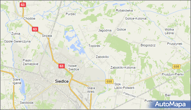 mapa Żabokliki gmina Siedlce, Żabokliki gmina Siedlce na mapie Targeo