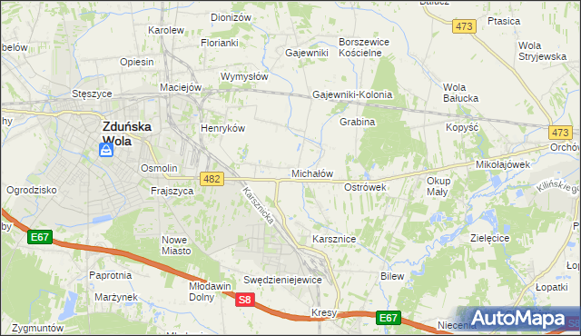 mapa Michałów gmina Zduńska Wola, Michałów gmina Zduńska Wola na mapie Targeo