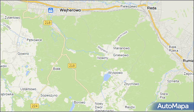 mapa Nowiny gmina Wejherowo, Nowiny gmina Wejherowo na mapie Targeo