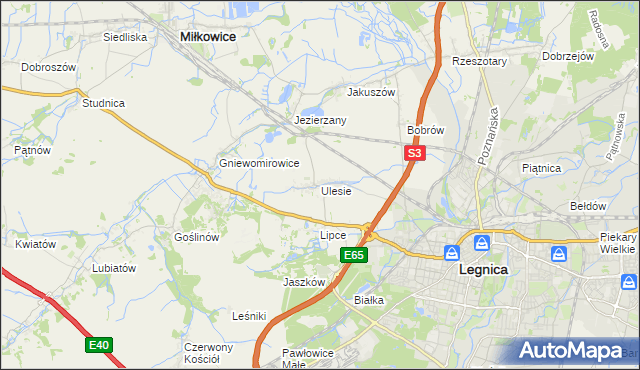 mapa Ulesie gmina Miłkowice, Ulesie gmina Miłkowice na mapie Targeo