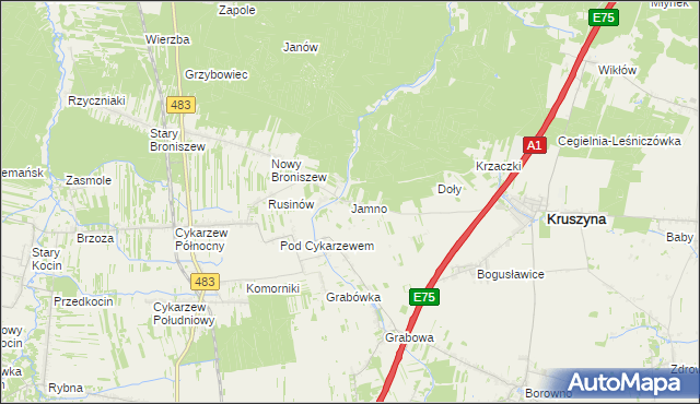 mapa Jamno gmina Mykanów, Jamno gmina Mykanów na mapie Targeo