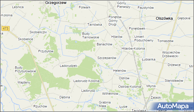 mapa Szczepanów gmina Olszówka, Szczepanów gmina Olszówka na mapie Targeo