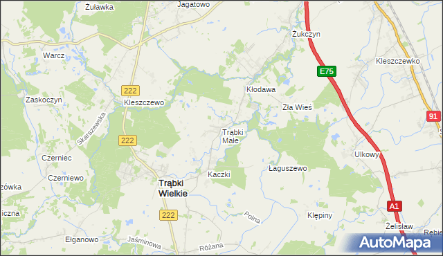 mapa Trąbki Małe gmina Trąbki Wielkie, Trąbki Małe gmina Trąbki Wielkie na mapie Targeo