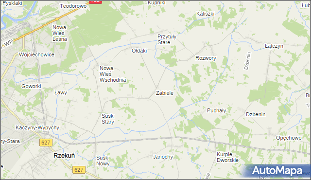 mapa Zabiele gmina Rzekuń, Zabiele gmina Rzekuń na mapie Targeo