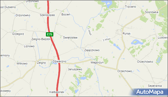 mapa Zajączkowo gmina Chełmża, Zajączkowo gmina Chełmża na mapie Targeo