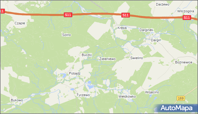 mapa Zieleniewo gmina Bobolice, Zieleniewo gmina Bobolice na mapie Targeo