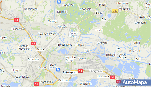 mapa Bobrek gmina Chełmek, Bobrek gmina Chełmek na mapie Targeo