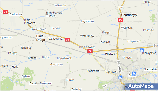 mapa Bronisławów gmina Biała, Bronisławów gmina Biała na mapie Targeo