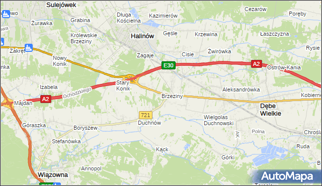mapa Brzeziny gmina Halinów, Brzeziny gmina Halinów na mapie Targeo