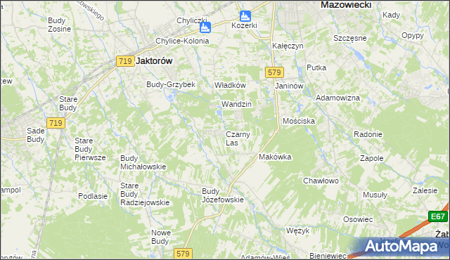 mapa Czarny Las gmina Grodzisk Mazowiecki, Czarny Las gmina Grodzisk Mazowiecki na mapie Targeo